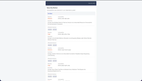 Vulnerability email alert preview